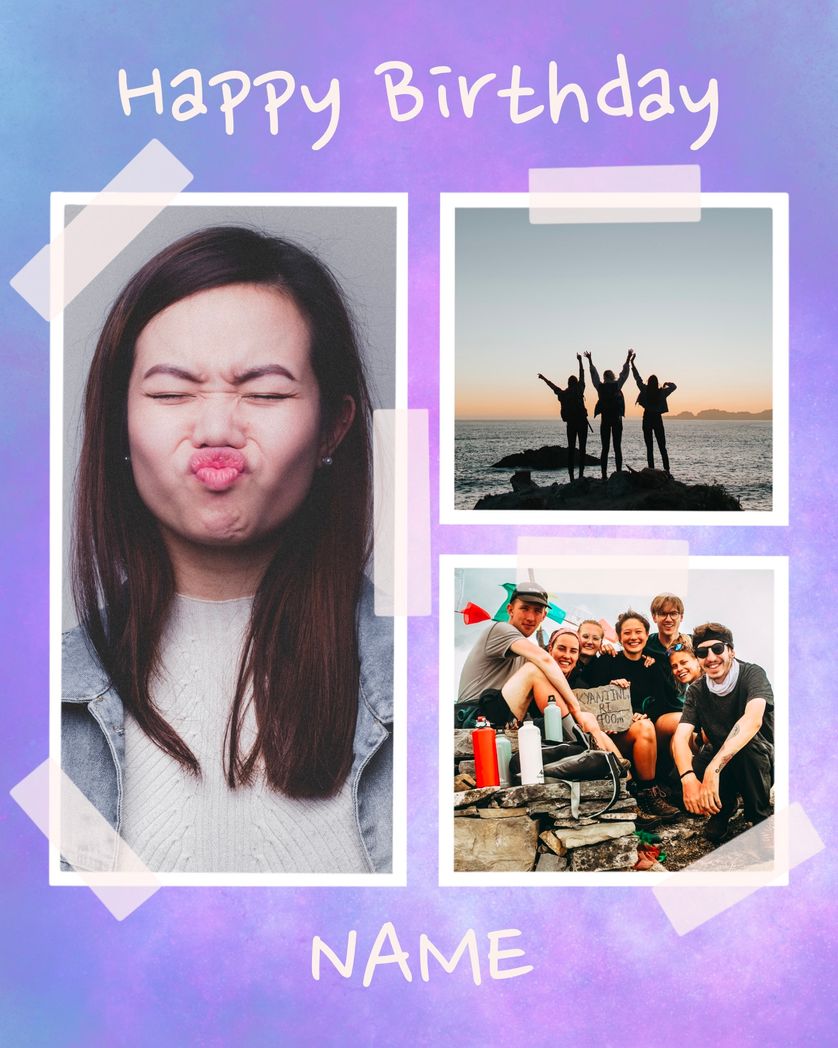 Card design "happy birthday nebula 3 image frame with custom name"