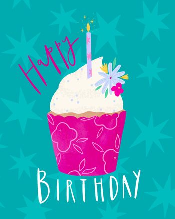 Use birthday cupcake greeting card