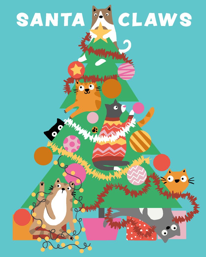 Card design "Santa claws cat christmas card"