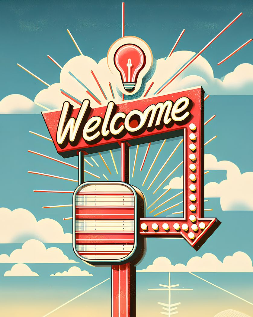 Card design "Retro welcome to the team card for colleague"