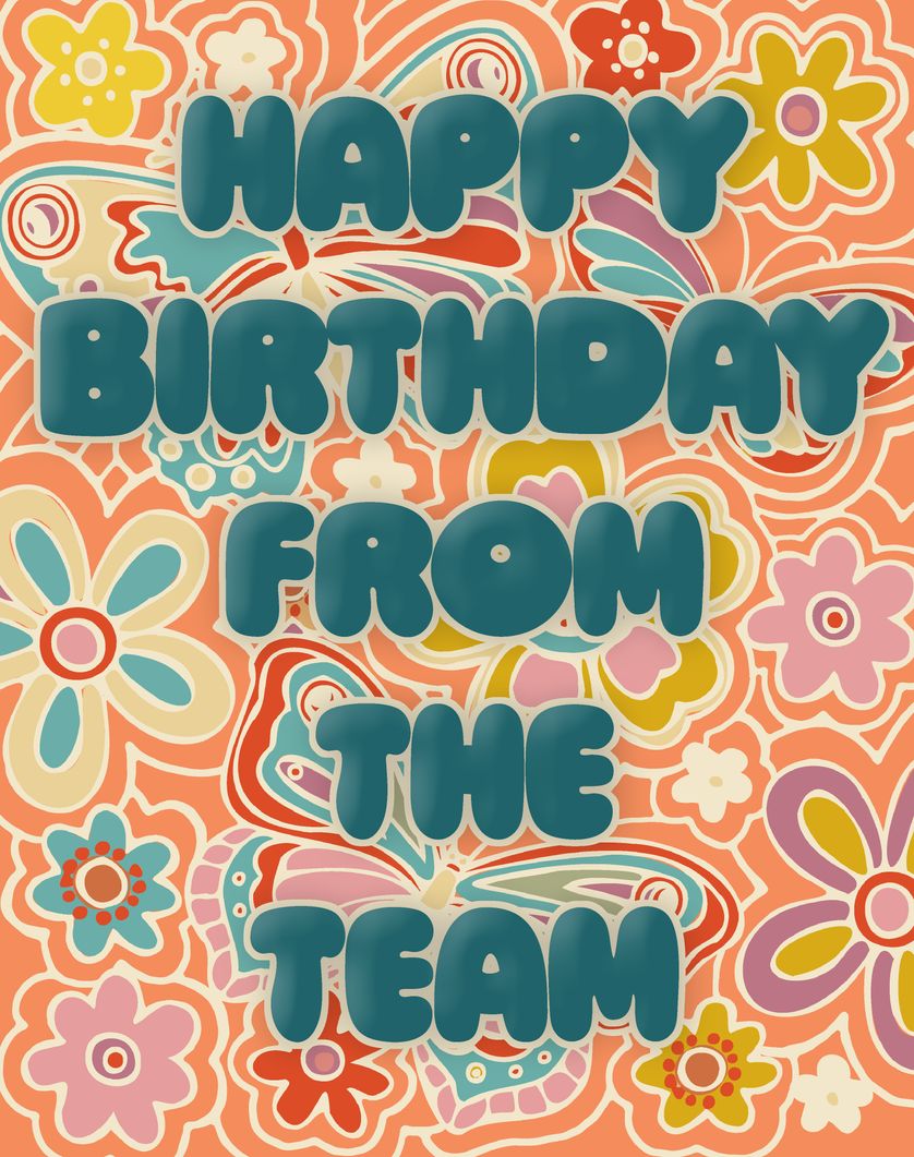 Card design "Floral happy birthday from the team "