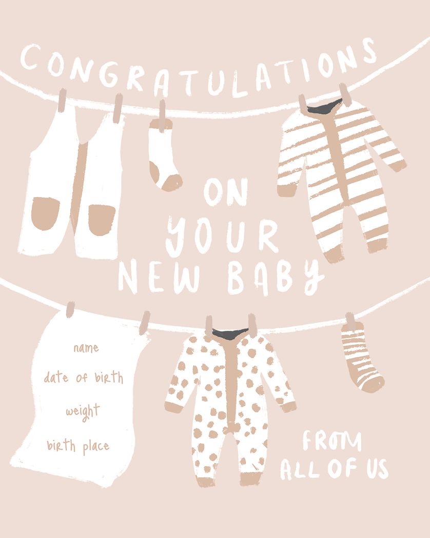 Card design "Washing Line Baby Neutral"