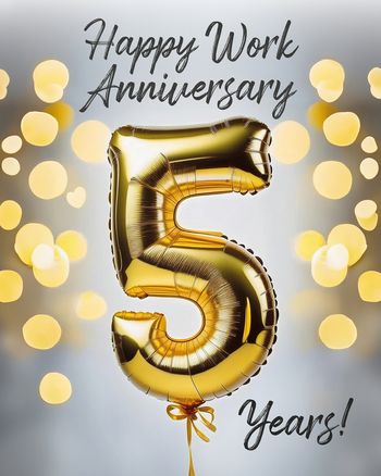 Use Gold balloon Number 5 Work Anniversary