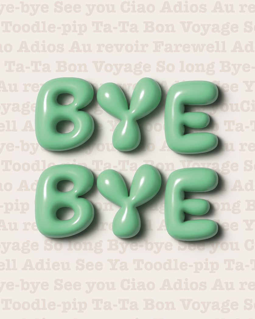 Card design "3D inflated text leaving card - group leaving ecard"