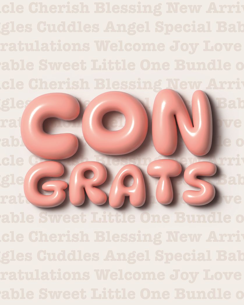Card design "3D inflated text baby card - group baby card girl"