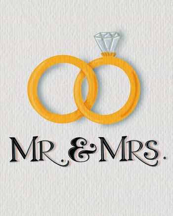 Use Calligraphy and wedding rings - Group wedding congratulations  ecard