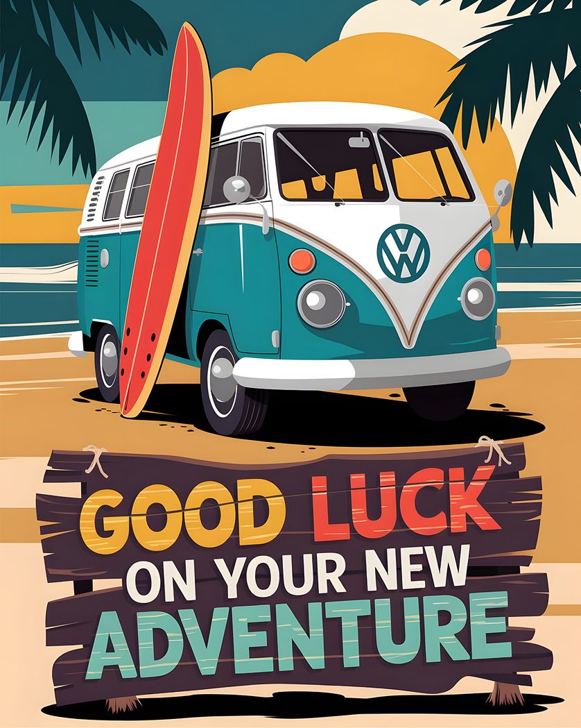 Card design "VW Campervan - group retirement and leaving ecard"
