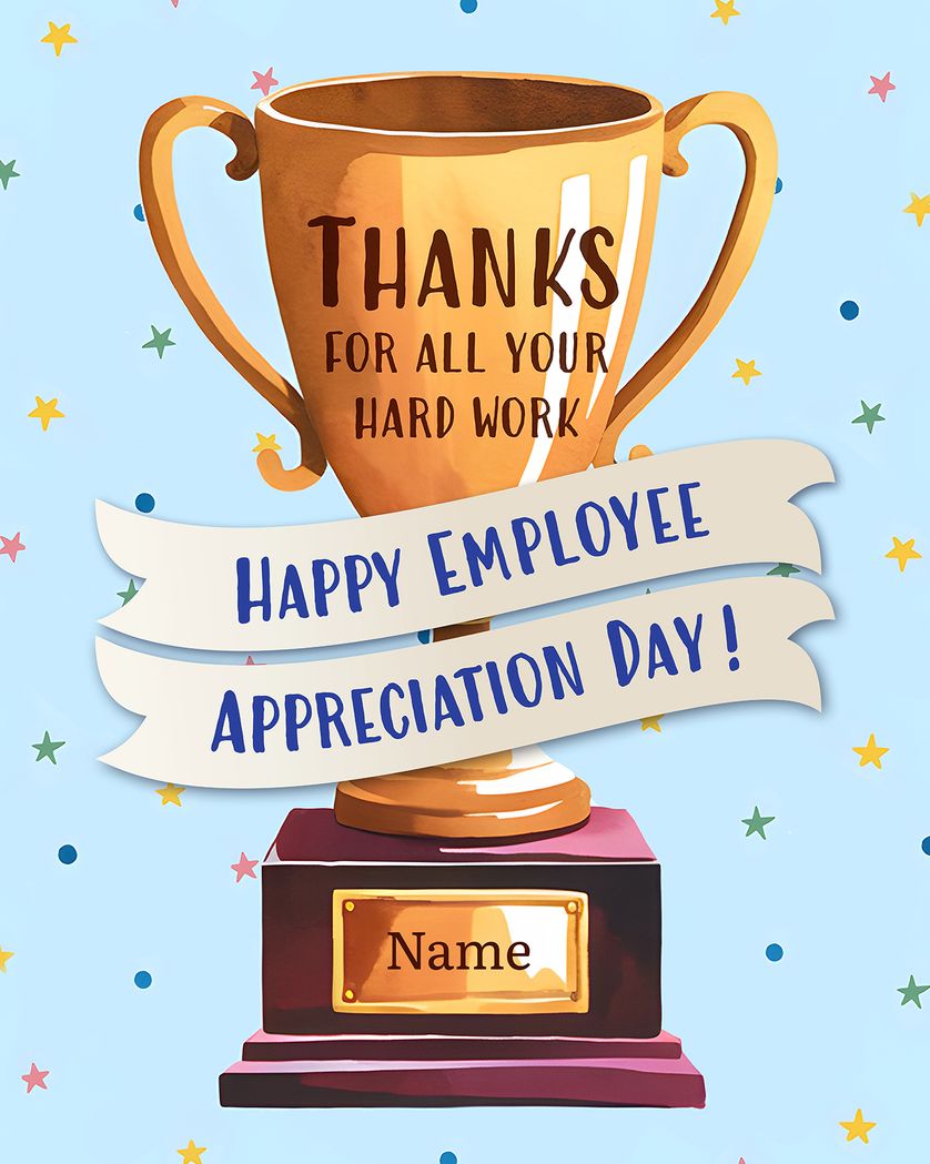 Card design "Trophy - group employee appreciation day"