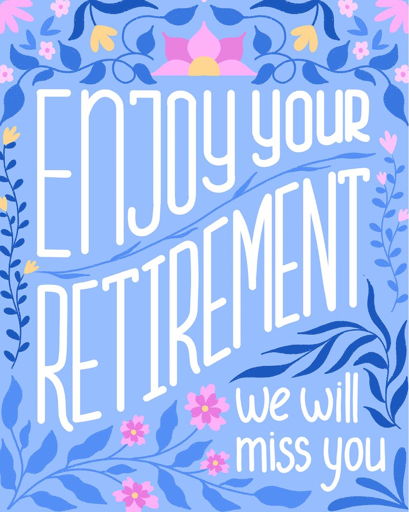 Card design "Floral plaque - group retirement ecard"