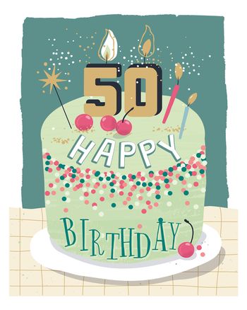 Use celebration cake - group 50th birthday ecard