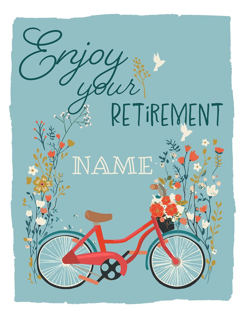 Card design "Cycling into retirment - group personalised ecard"
