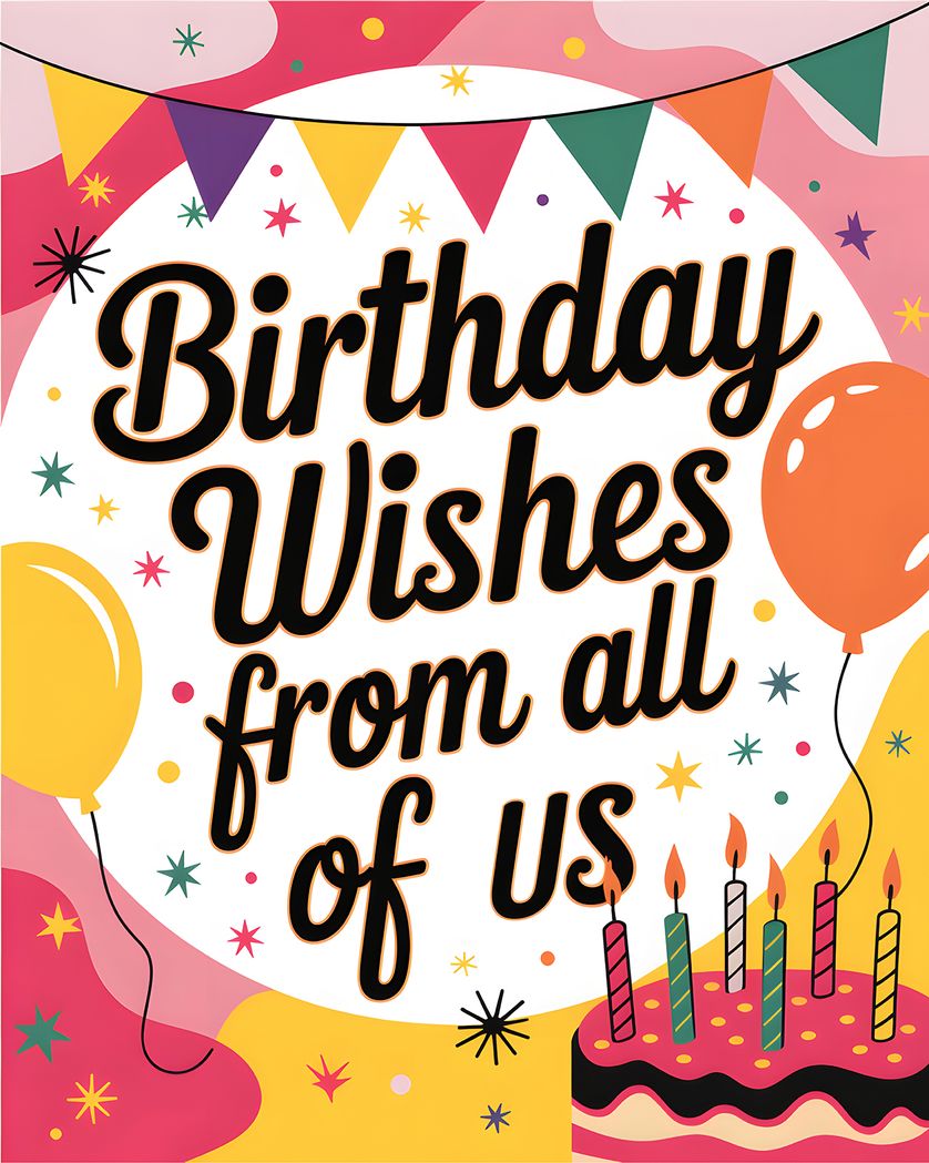 Card design "Bright bunting and balloons - group Birthday ecard"
