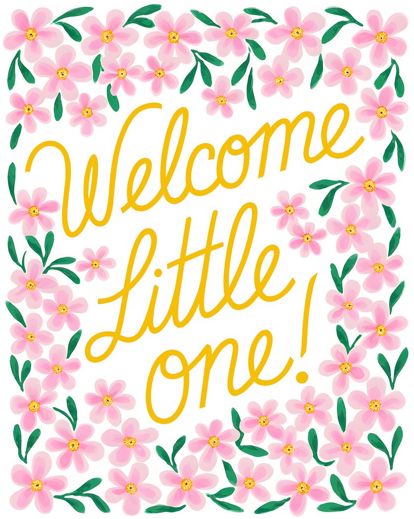 Card design "Flowers and type - group baby ecard"