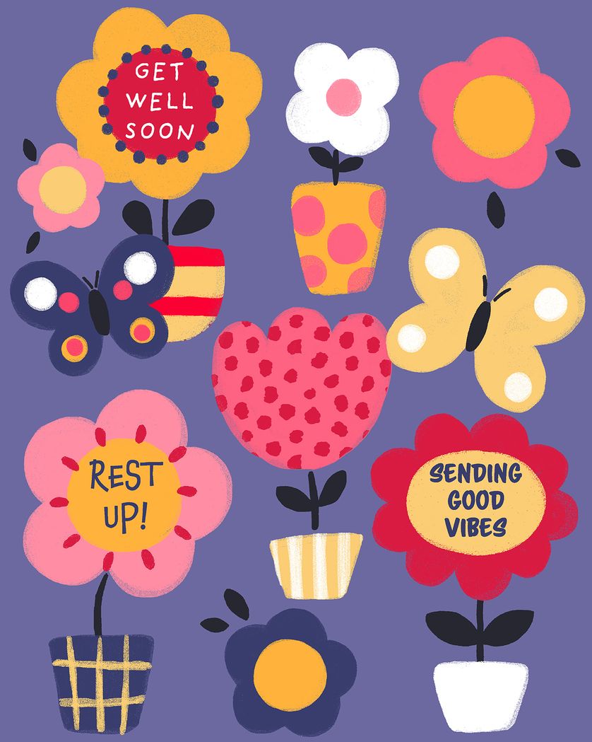 Card design "I'll bring you flowers - group get well ecard"