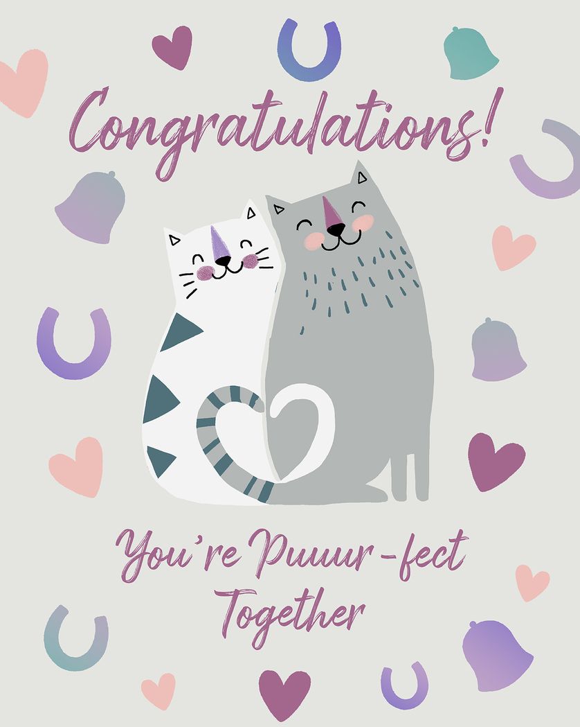 Card design "Love cats - group wedding ecard"