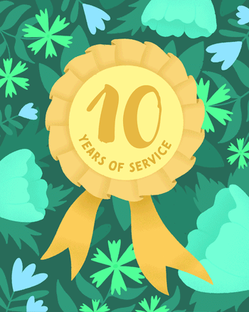 Use Floral Rosette - 10 year work anniversary ecard