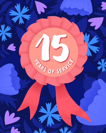 Use Floral Rosette - 15 year work anniversary ecard