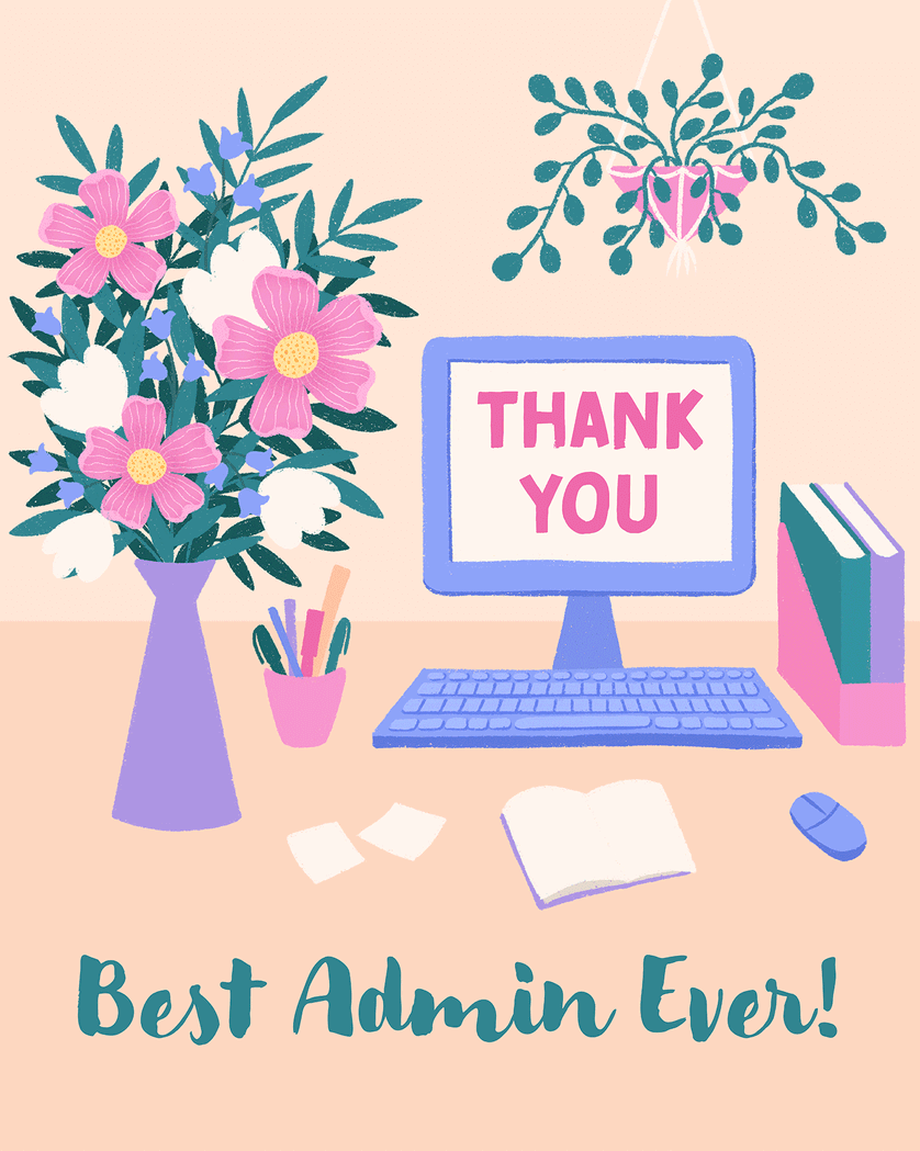 Card design "Decorated Desk - group admin day ecard"