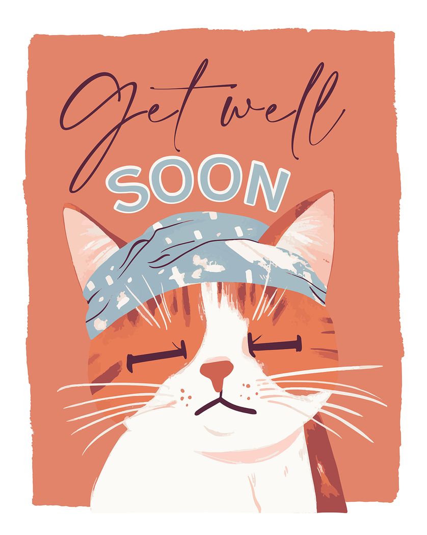 Card design "Poorly Puss - group get well ecard"