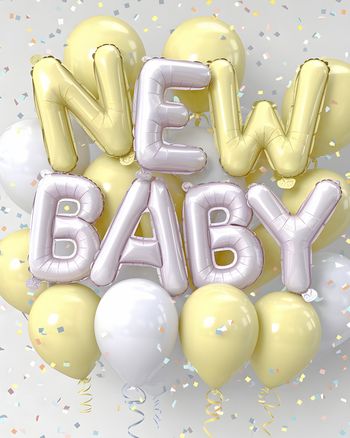 Use Neutral new baby balloons - group baby ecard