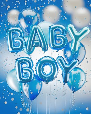 Use 3D Ballons - new baby boy group ecard