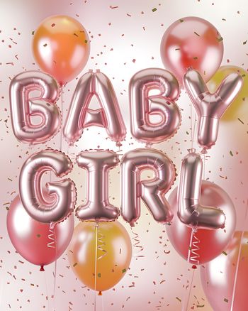 Use 3d Balloons - group new baby ecard