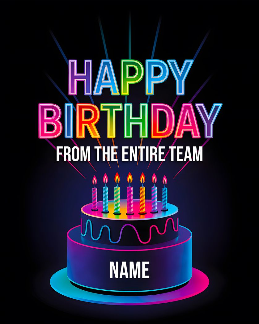 Card design "Corporate Birthday neon cake - group Birthday ecard"