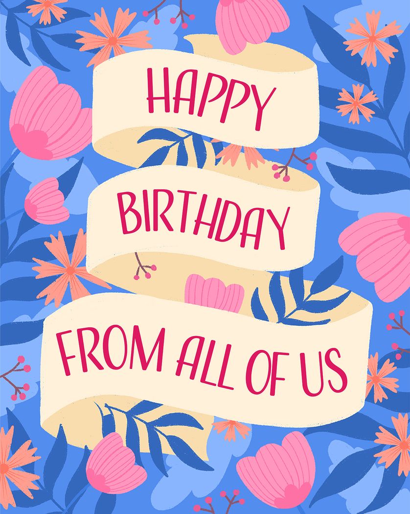 Card design "Floral Banner - group birthday ecard"