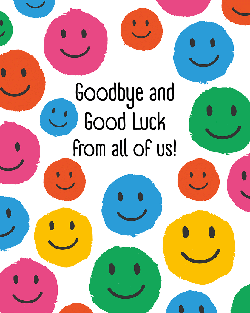 Card design "Smiley happy Goodbye - group leaving ecard"