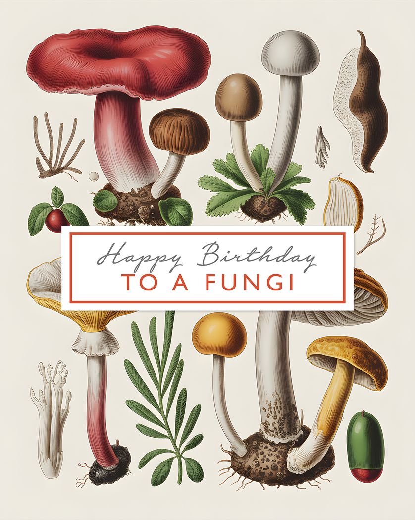 Card design "Fungi to be with - group birthday ecard"