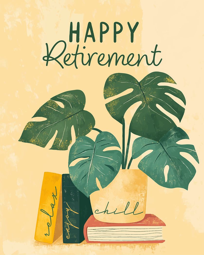 Card design "Cheese plant bookend - group retirement ecard"