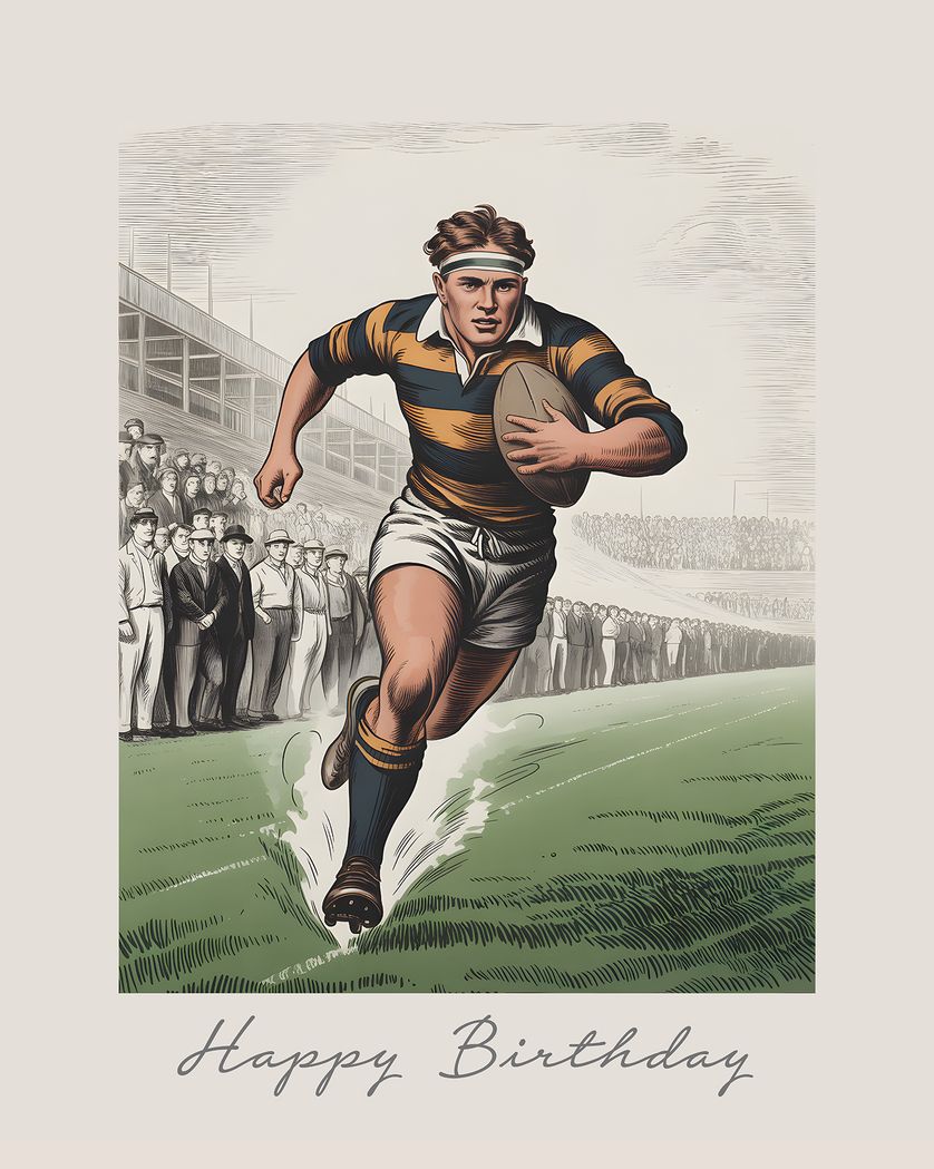 Card design "Vintage Rugby - group birthday ecard"
