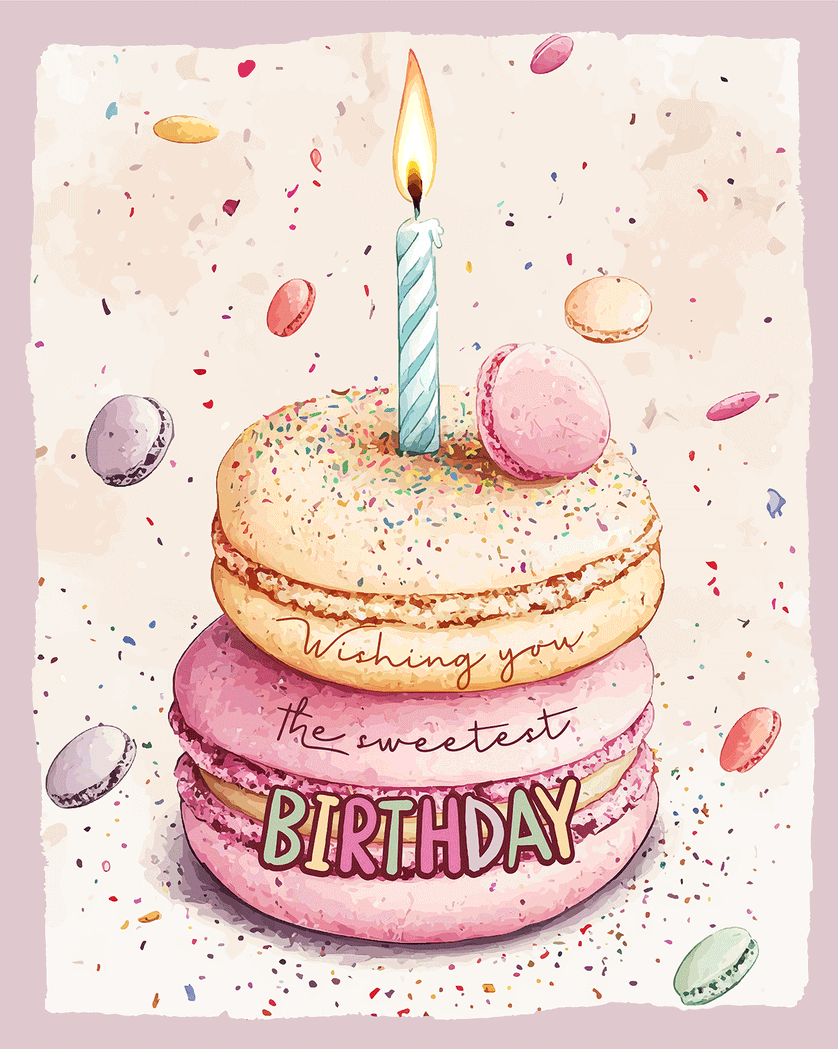Card design "Macaroon tower - group birthday ecard"