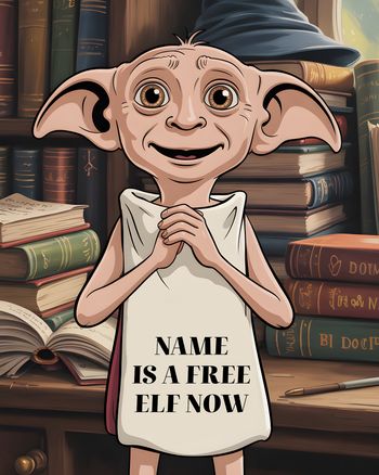 Use Dobby's sock - group leaving ecard