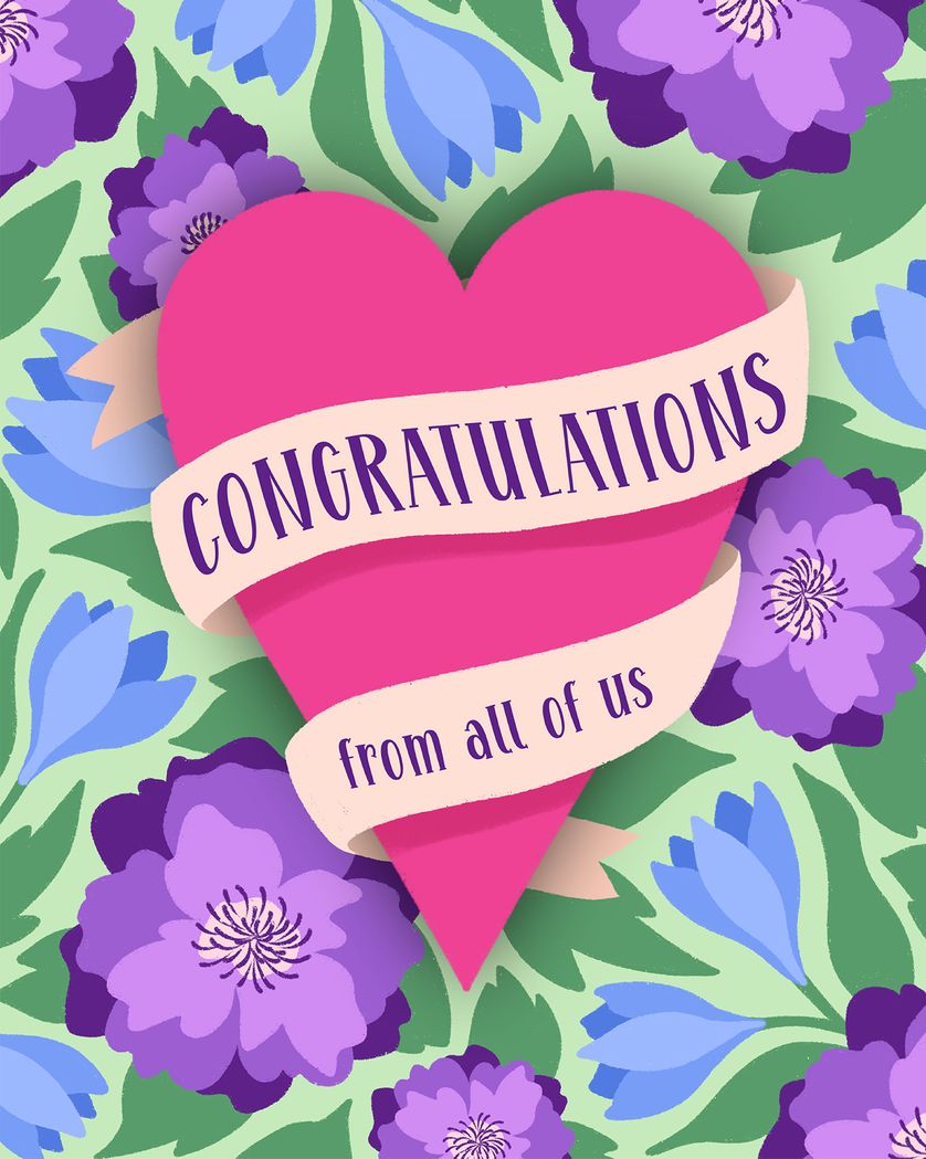 Card design "Hearts and roses - group congratulations ecard"