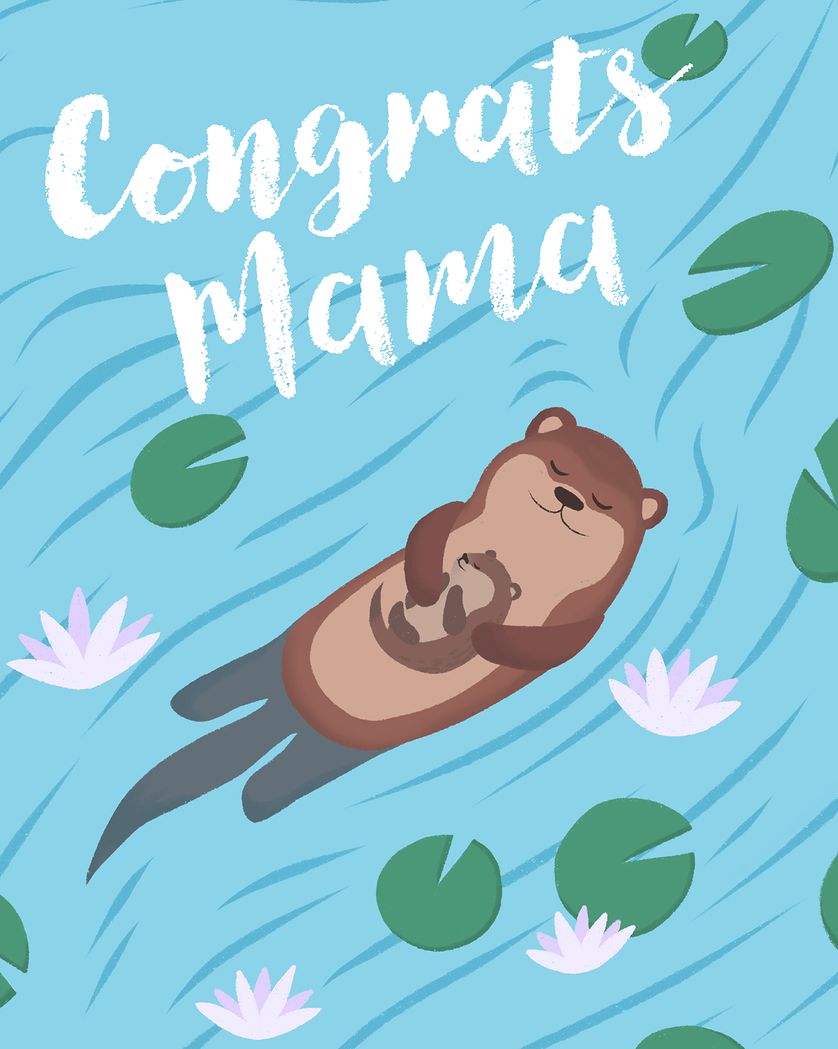 Card design "Otter cub - group baby ecard"