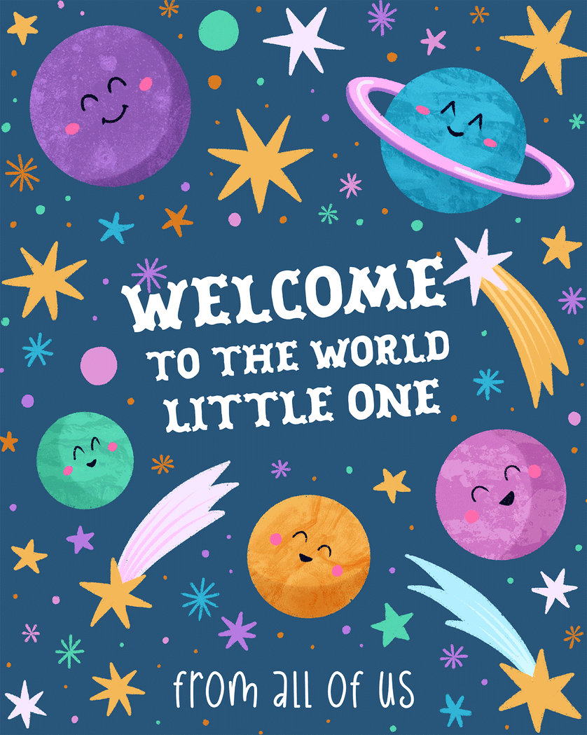 Card design "Welcome to the world - group baby ecard"