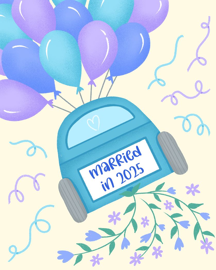 Card design "Just married - group wedding ecard"