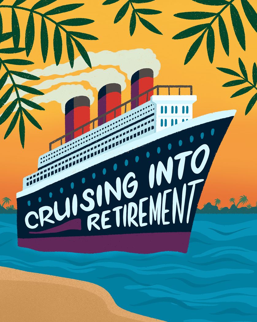 Card design "Sunset cruise - group retirement ecard"