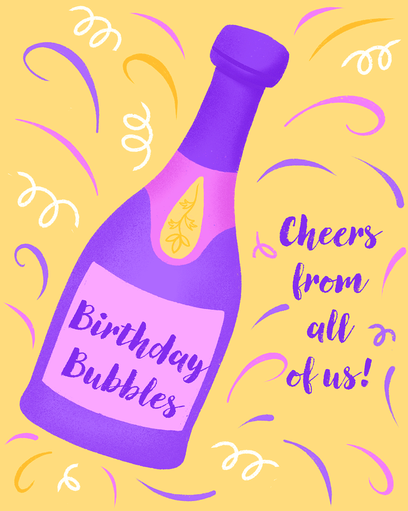 Card design "Birthday fizz - group birthday ecard"