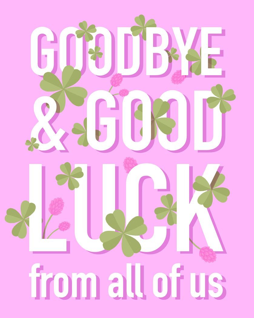 Card design "rolling in clover - group leaving ecard"