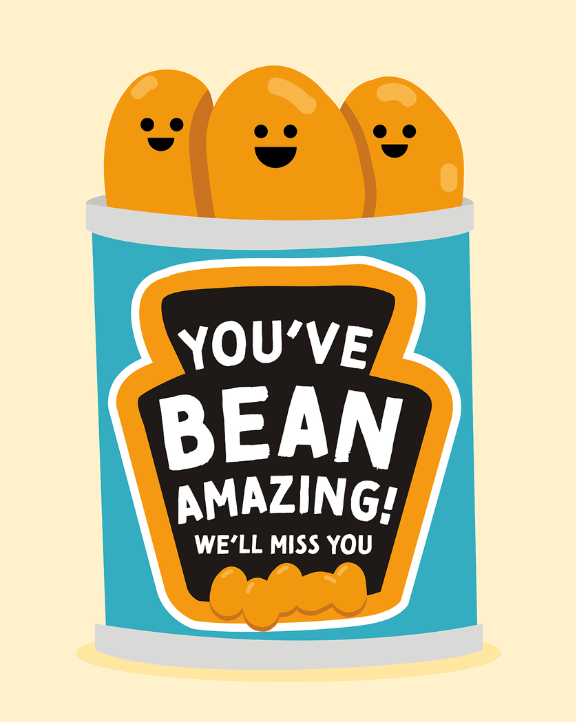 Card design "beans means - group leaving ecard"