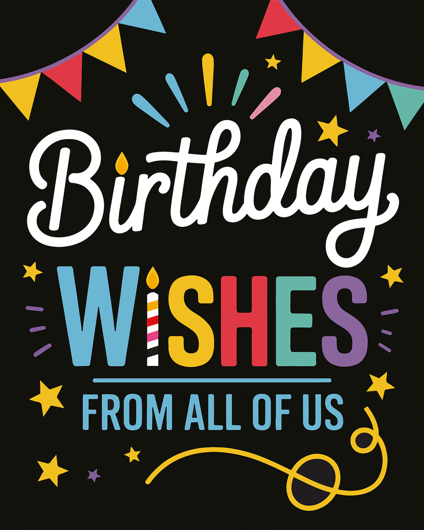 Card design "Black and Bright - group birthday ecard"