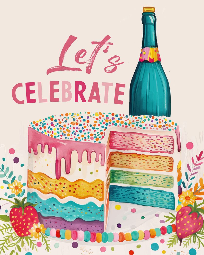 Card design "Rainbow cake - group birthday ecard"
