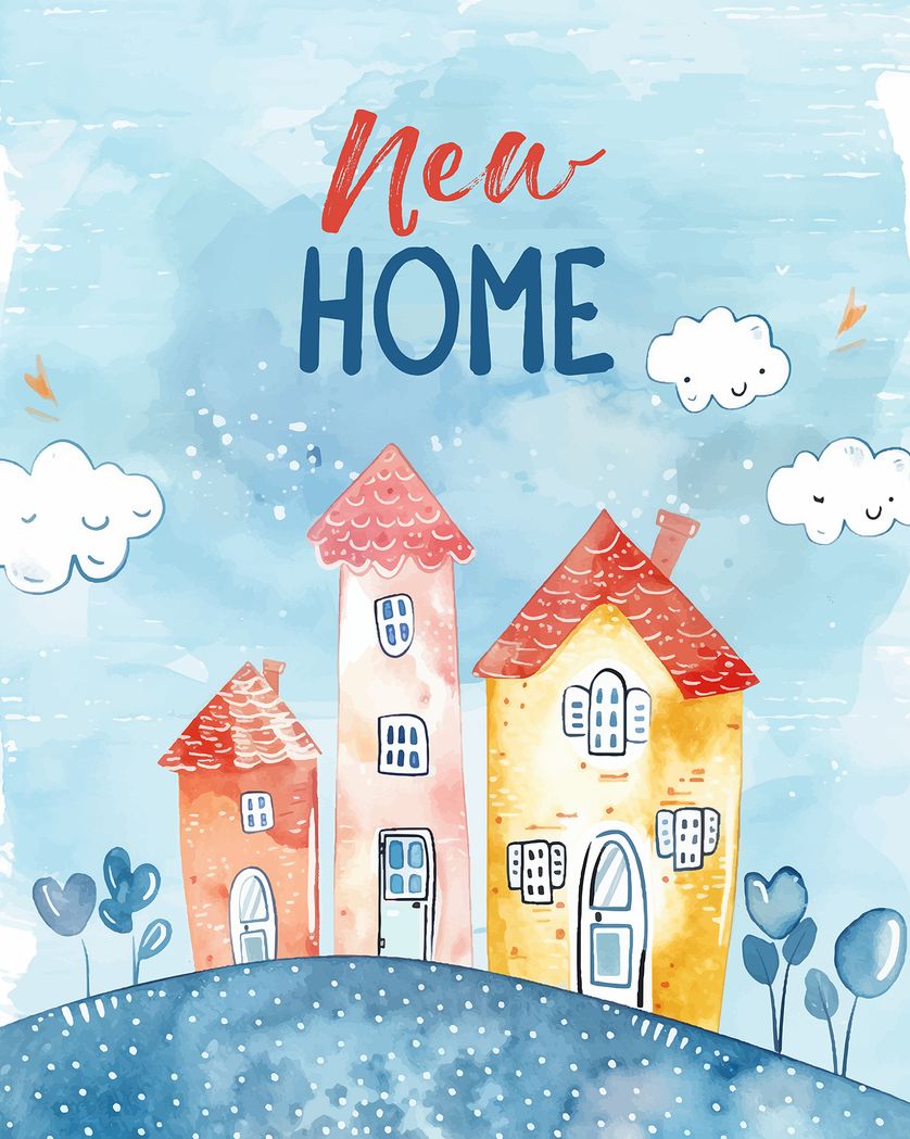 Card design "watercolour avenue - group new home ecard"