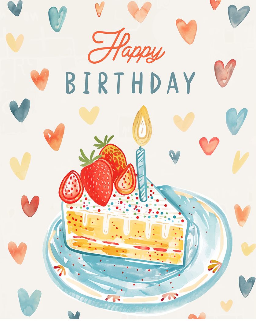 Card design "Strawberry cake - group birthday ecard"