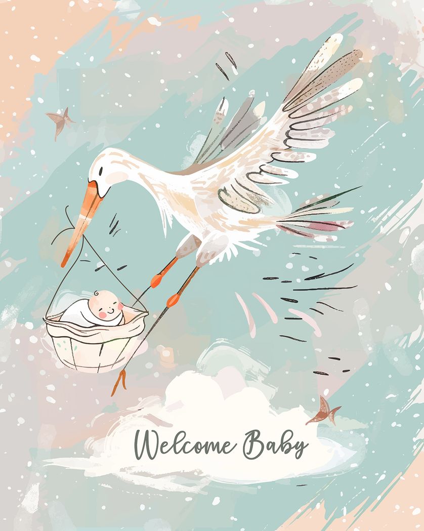 Card design "dreamy stork - group baby ecard"