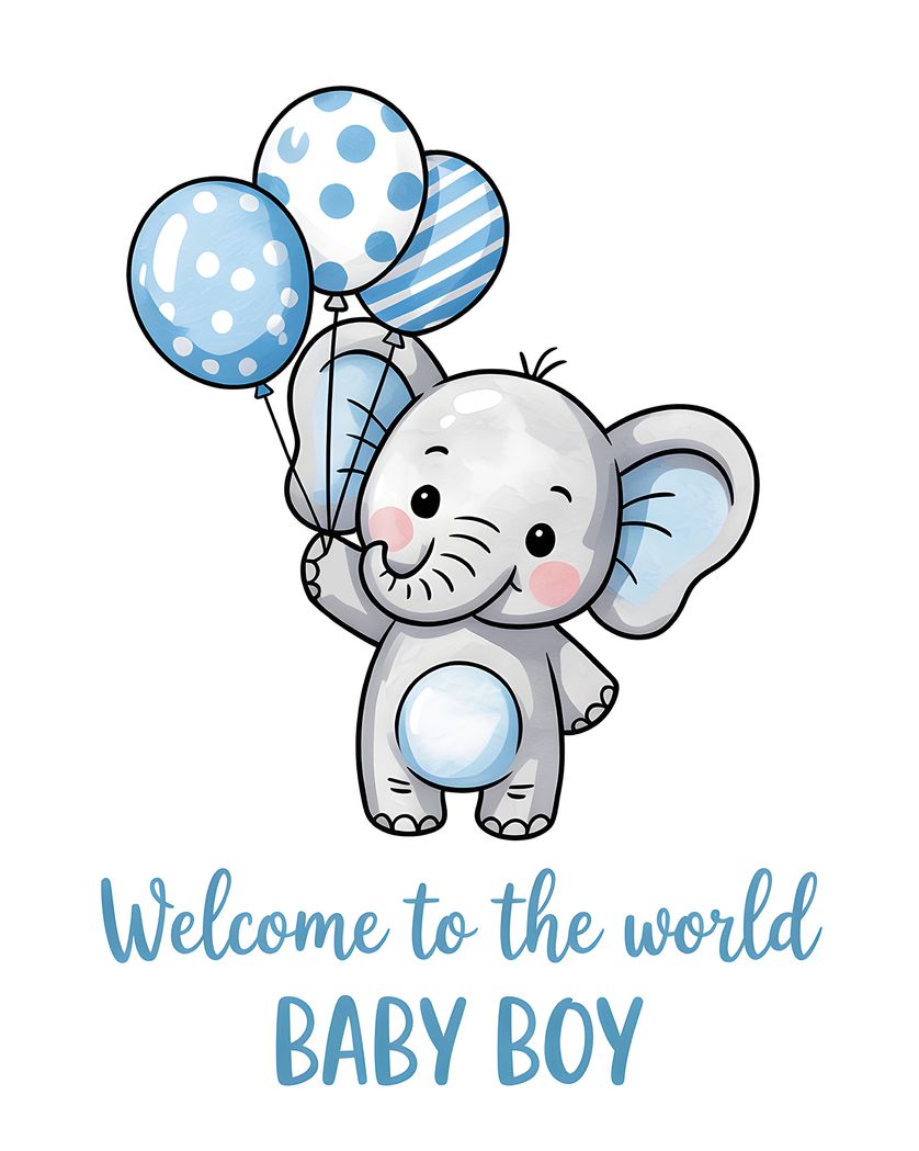 Card design "Tiny elephant - group new baby ecard"