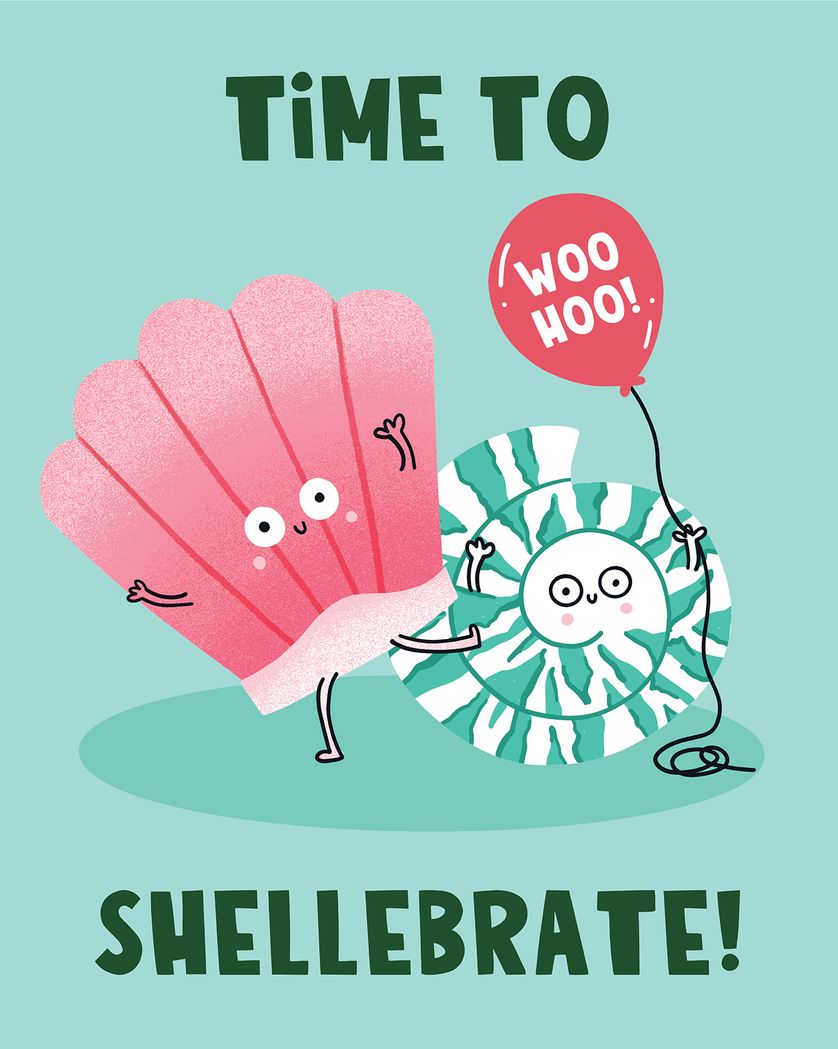 Card design "Shellebrate good times - group birthday ecard"