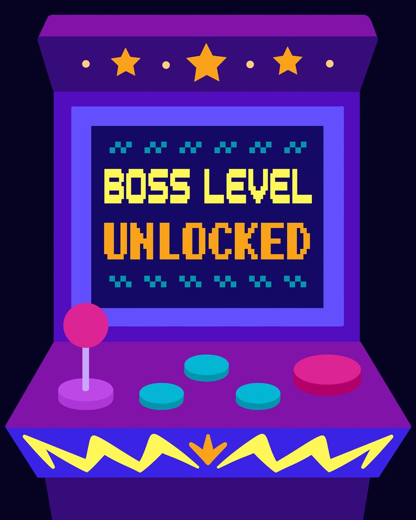 Card design "80 arcade - group promotion ecard"